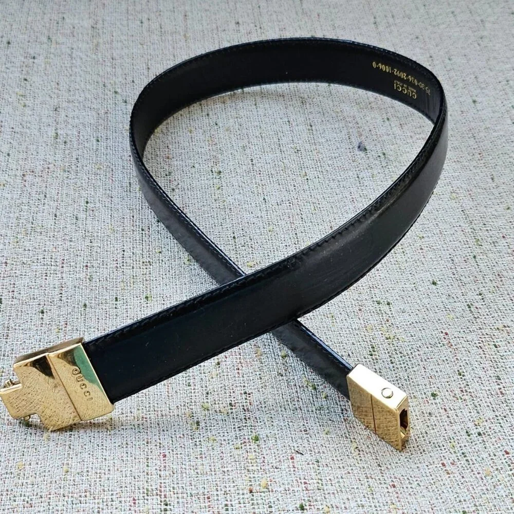 Vintage Gucci Ladies Belt Black Genuine Leather Waistband Size 25 Made in Italy - Picture 7 of 10